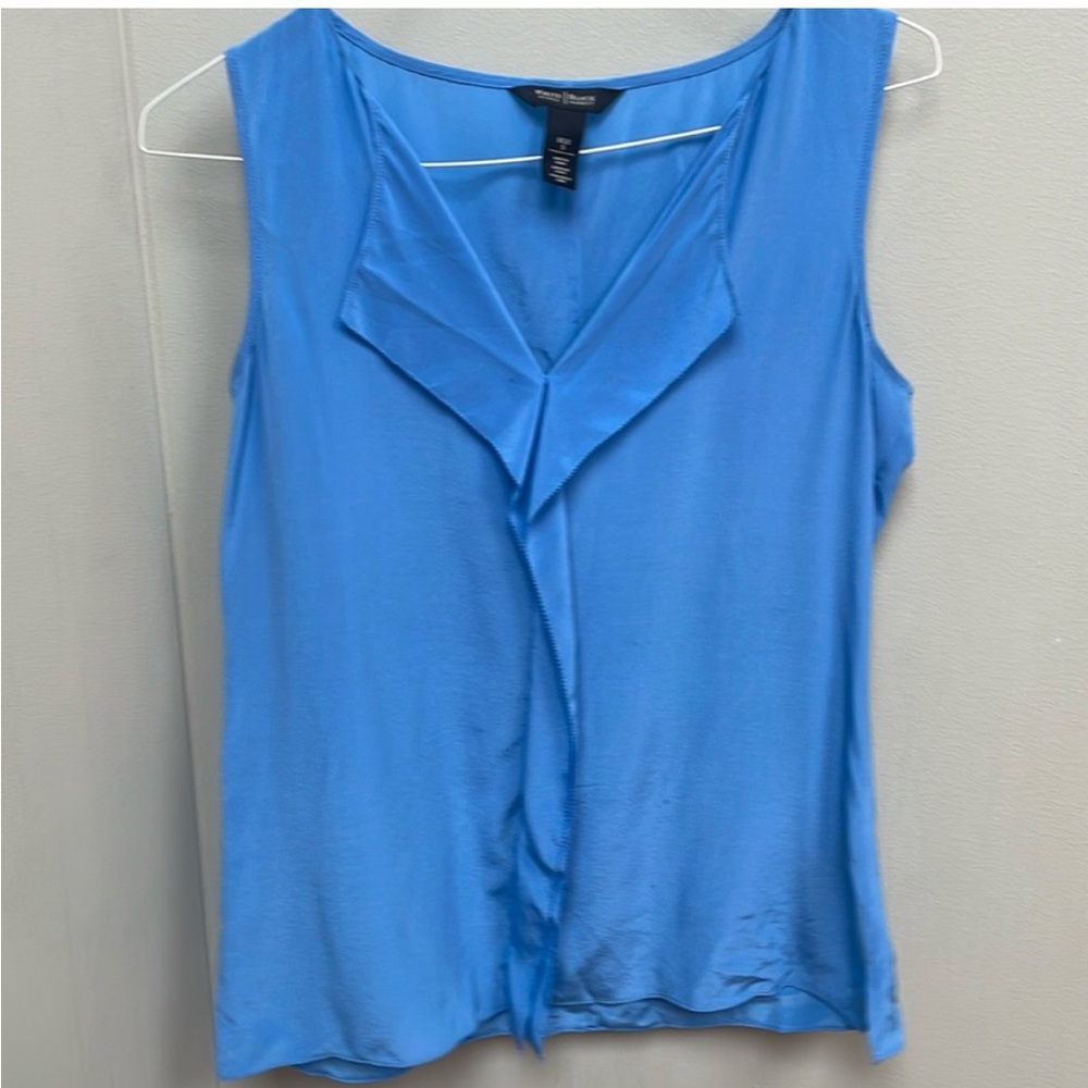 White House Black Market Blue Tie Front Sailor Collar Blouse